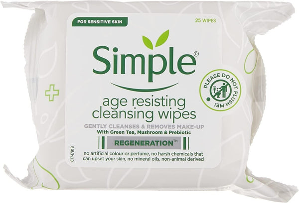 Simple Age Resisting Biodegradable Facial Wipes, Pk 25