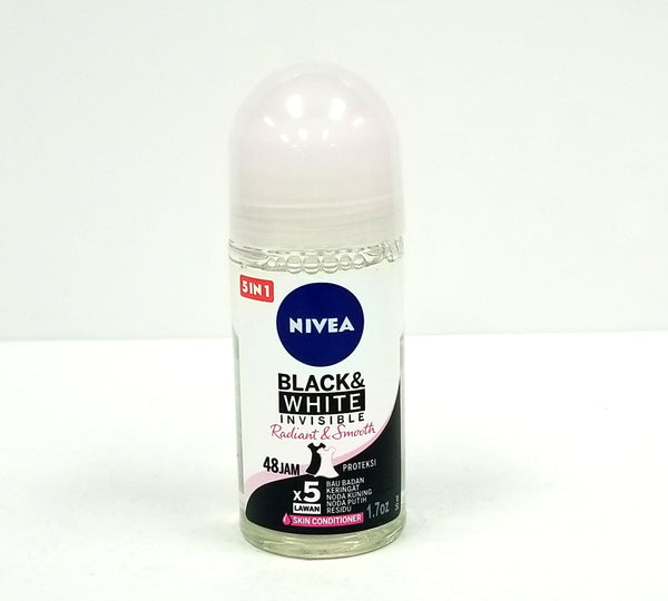 Nivea Invisible Black & White Radiant & Smooth 48H Protection Deodorant Roll-On 1.7oz 50ml